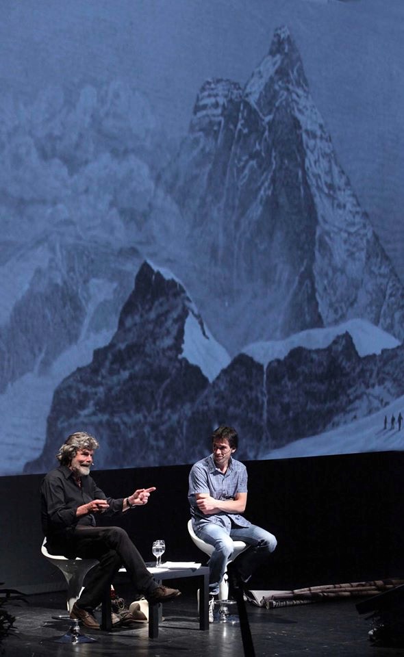 Reinhold Messner con Hervé Barmasse al 63° Trento Film Festival. Fonte: pagina facebook TFF