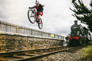 Danny MacAskill gap from platform to railway track // Fred Murray / Red Bull Content Pool // P-20161010-00776 // Usage for editorial use only // Please go to www.redbullcontentpool.com for further information. //