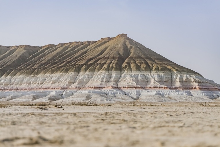 Layered,Limestone,Chalk,Mountain,Bokty,In,The,Middle,Of,Kazakh