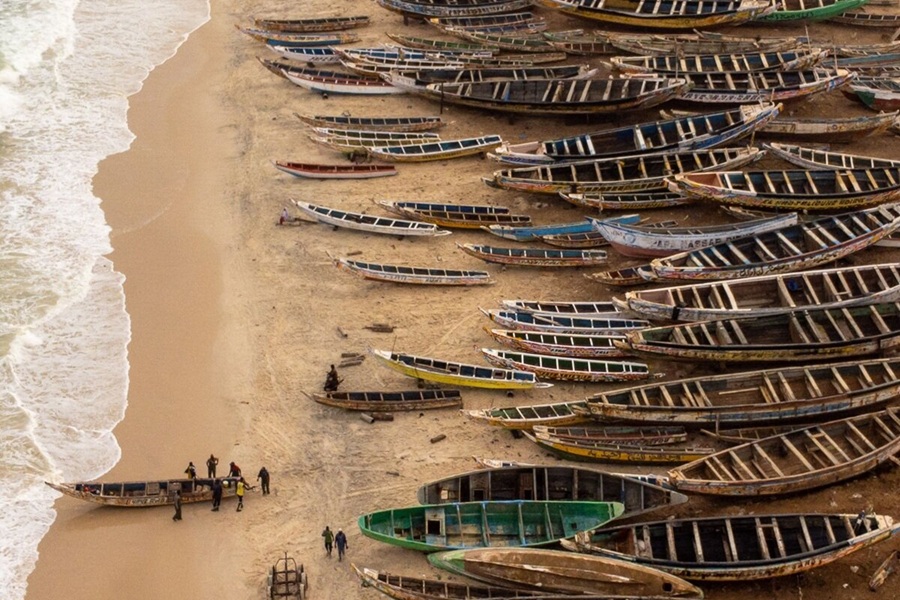 Aerial,View,Of,The,Fishing,Port,Beach,In,Nouakchott,,Mauritania.